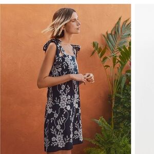 LOFT Floral Tie-Strap Mini Dress in Navy and White